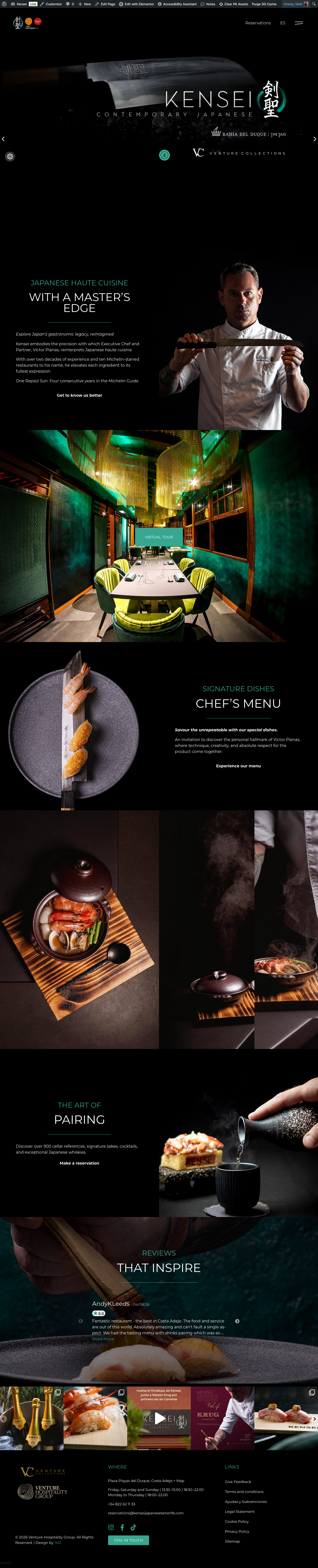 Kensei Tenerife desktop website design
